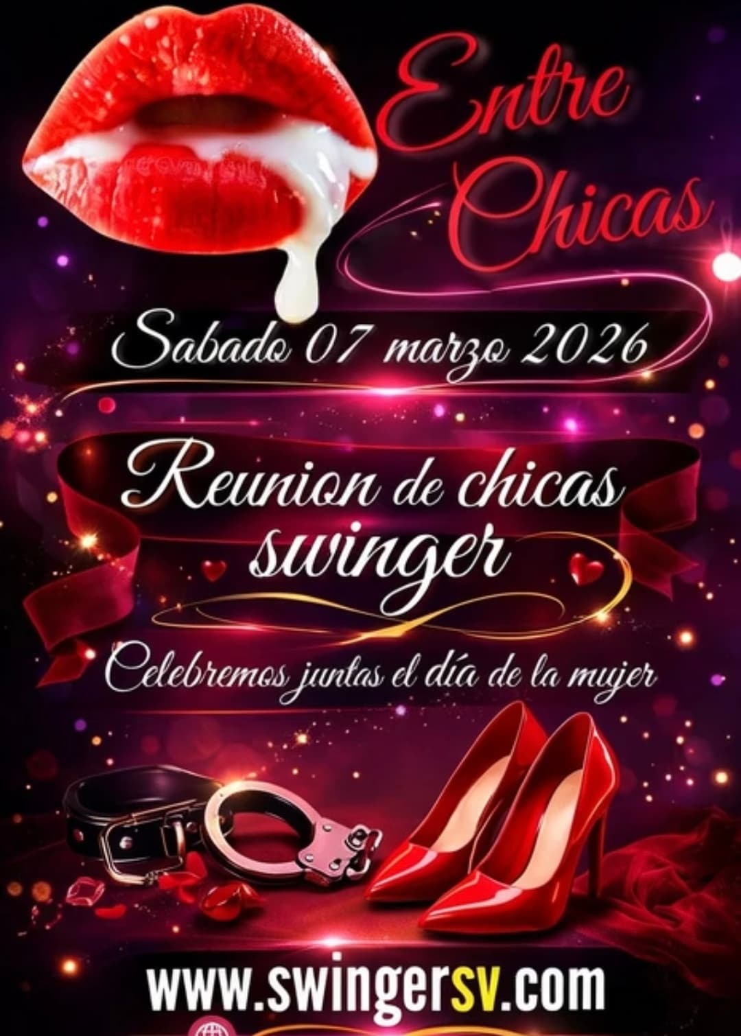 Afiche Entre Chicas — Reunión de esposas celebrando el Día de la Mujer — SwingerSV