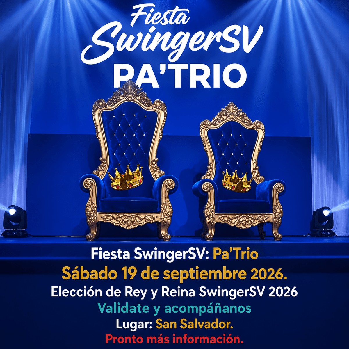 Afiche Pa'Trio — Elección de Rey y Reina SwingerSV 2026 — SwingerSV
