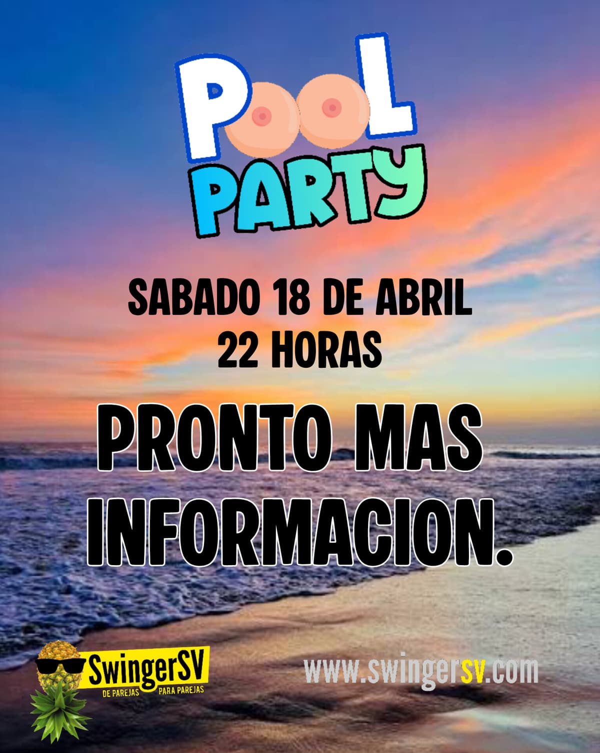 Afiche Evento Pool Party — Playa San Diego — SwingerSV